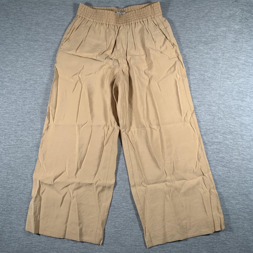 Madewell Pants Womens Small Petite Beige Wide Leg Pull On Elastic Waist Dressy